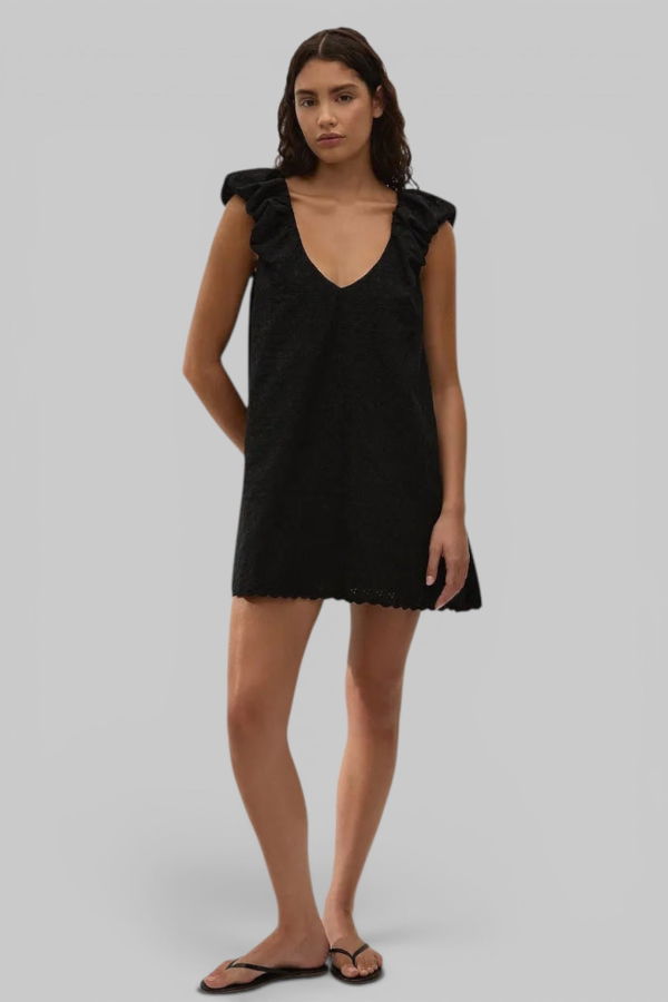 Faithfull The Brand Clementina Mini Dress - Lucy Broderie Black
