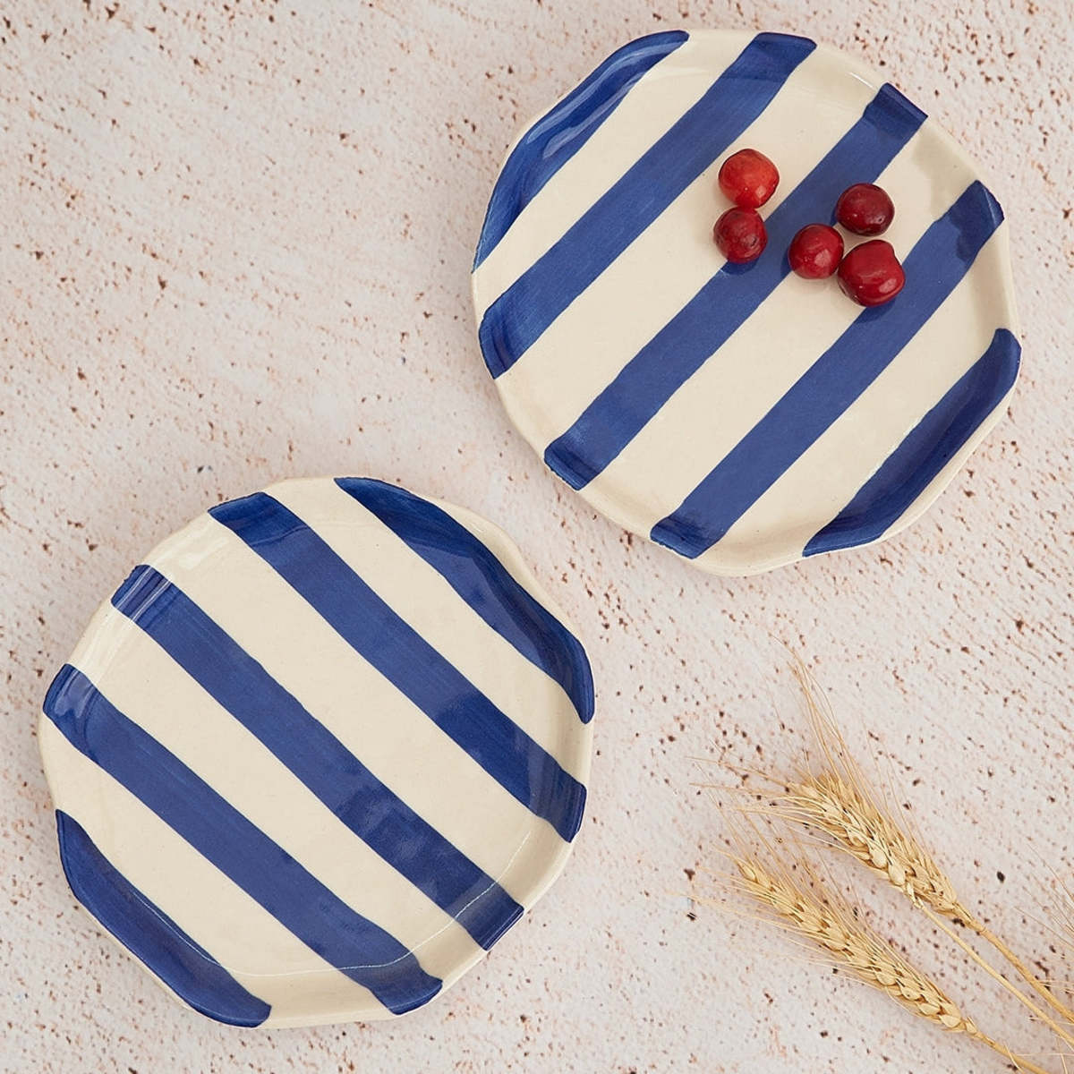 Casa Amarosa S/2 Ceramic Plate - Blue Stripe - Image 7 of 14