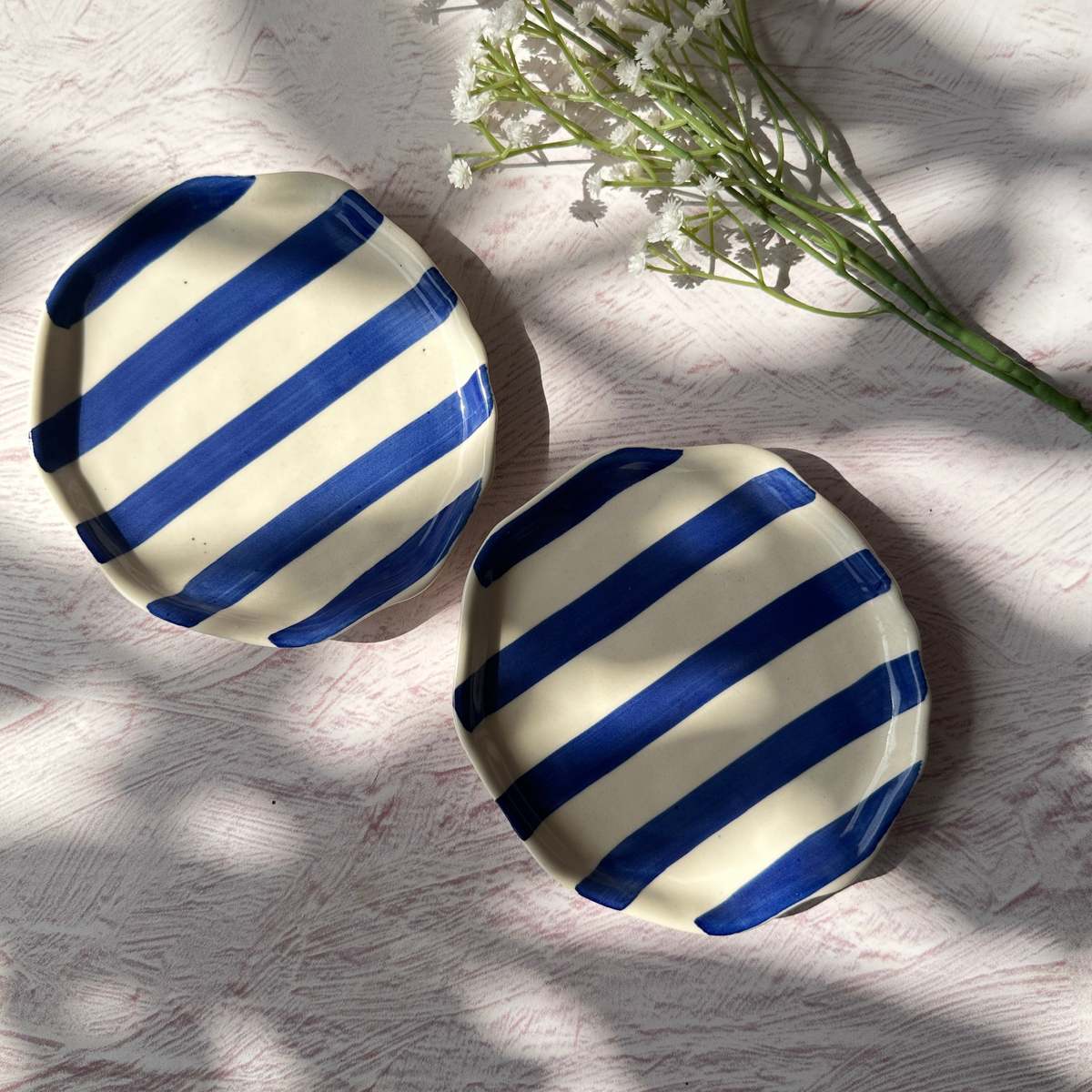Casa Amarosa S/2 Ceramic Plate - Blue Stripe - Image 9 of 14