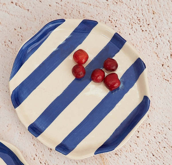 Casa Amarosa S/2 Ceramic Plate - Blue Stripe