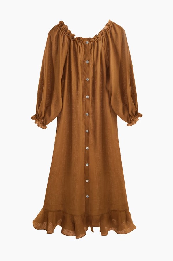 Sleeper Linen Lounge Dress - Dijon Orange on Garmentory
