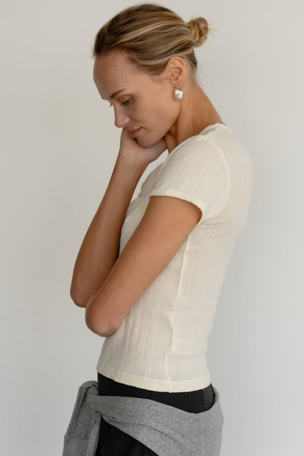 Donni. Pointelle Baby Tee