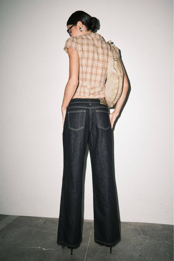 Loucia Tan Plaid Peter Pan Collar Double-Breasted Top