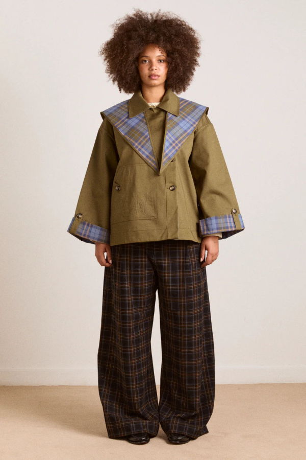 DAMSON MADDER Jerry Crop Trench Coat - Olive