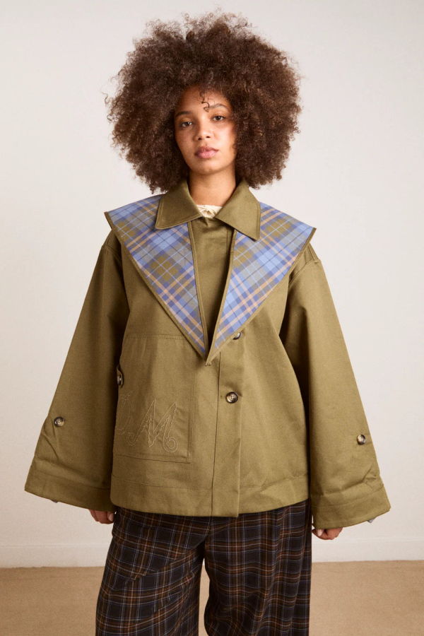 DAMSON MADDER Jerry Crop Trench Coat - Olive