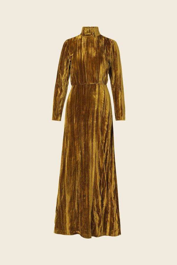 gold velvet dress long sleeve Strapless Long Gold Prom Dress with Beaded Corset Sienna Gold / 6