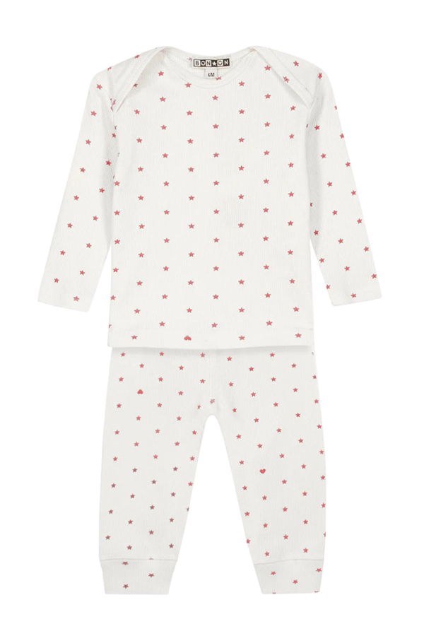 KIDS Bonton Baby Patino Three Piece Set With Rose Pink Star Print - White