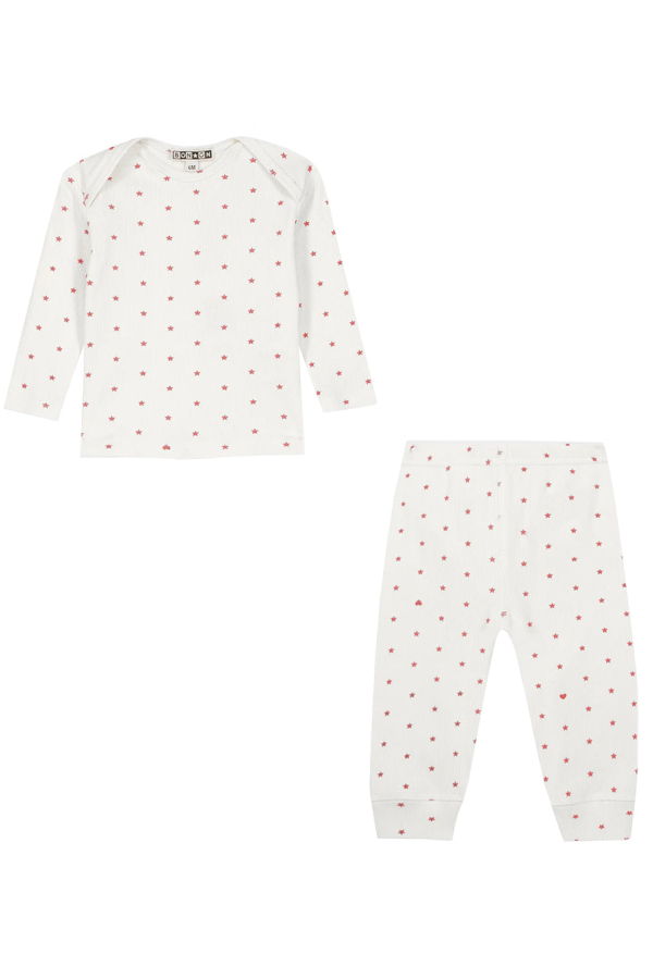 KIDS Bonton Baby Patino Three Piece Set With Rose Pink Star Print - White