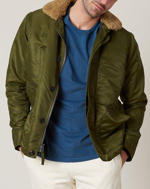 Freemans Sporting Club Shearling Deck Jacket - Olive | Garmentory