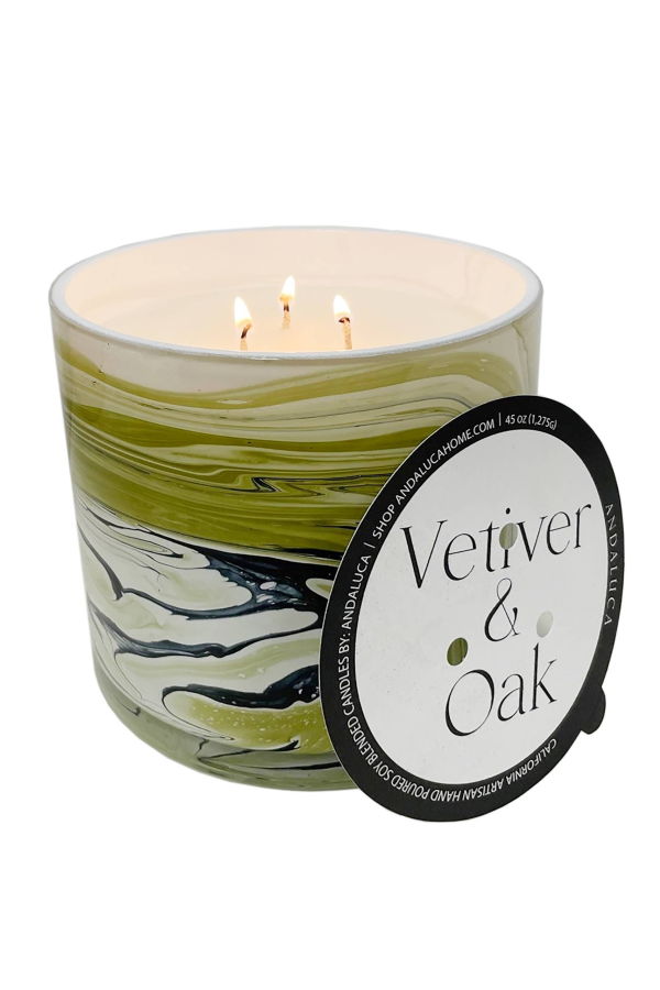 Andaluca Jumbo 45 Oz. Swirl Glass Candle - Vetiver & Oak