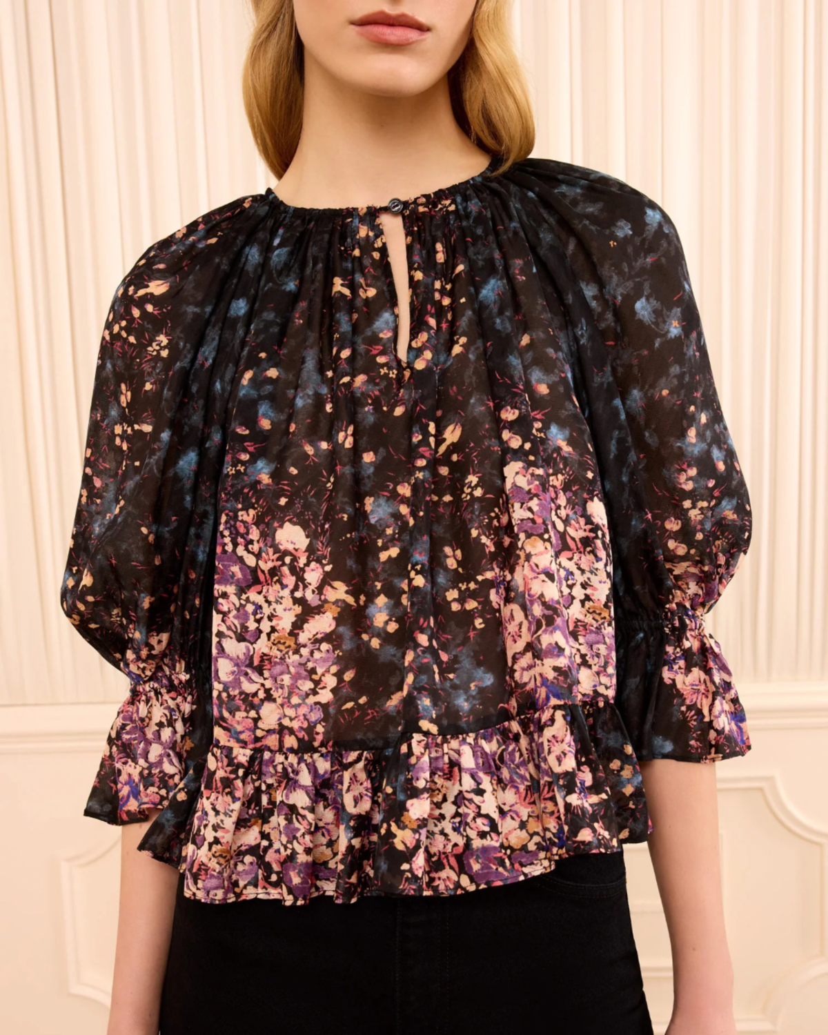 Ulla Johnson Elise Short Sleeve Silk Blouse - Eclipse - Image 2 of 5