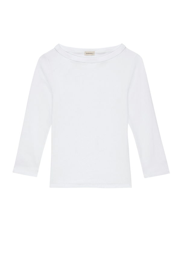 Donni. The Baby Rib Boat Neck Top - Powder