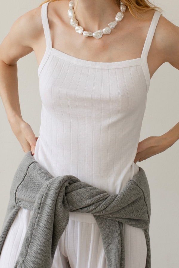 Donni. The Pointelle Square Neck Tank - Powder