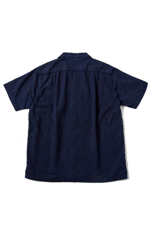 Pure Blue Japan Organic Cotton Jacquard Open Collar Flower Shirt - Indigo