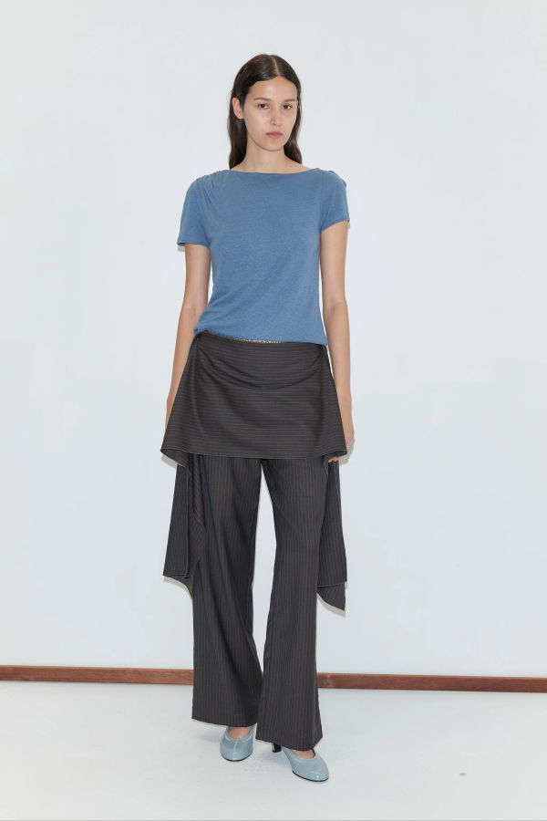 Deiji Studios Pure Wool Zip Pant Set - Charcoal Stripe
