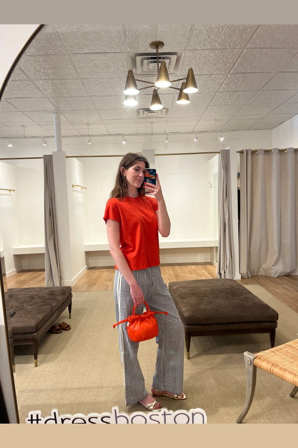 Donni. The Cotton Gingham Stripe Crop Pant