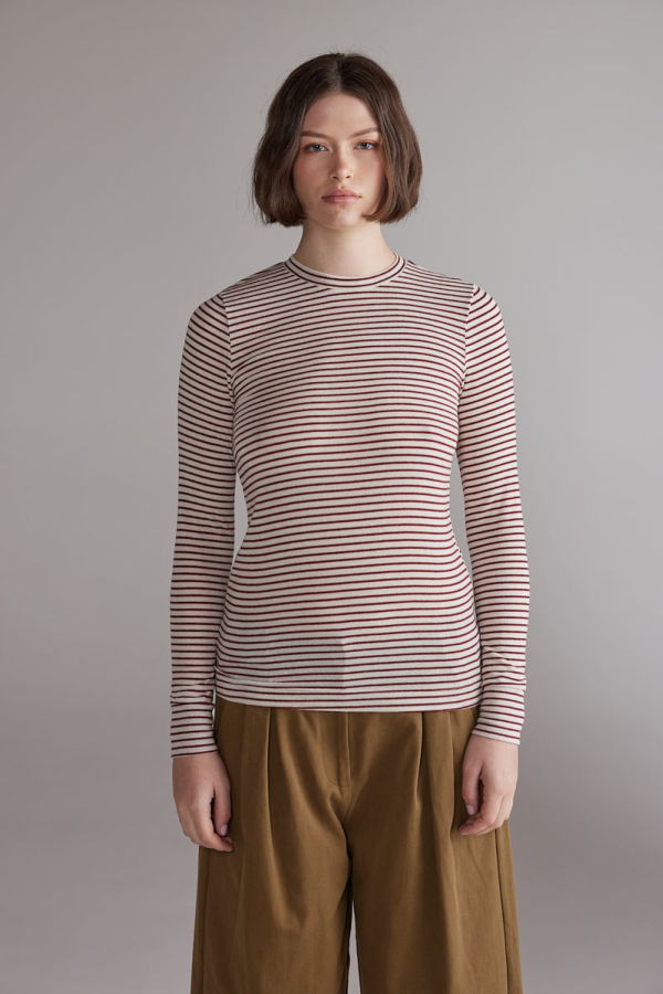 amente Wool Blend Stripe Knit Top - Cream/Wine