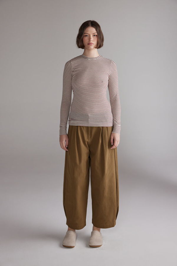 amente Wool Blend Stripe Knit Top - Cream/Wine