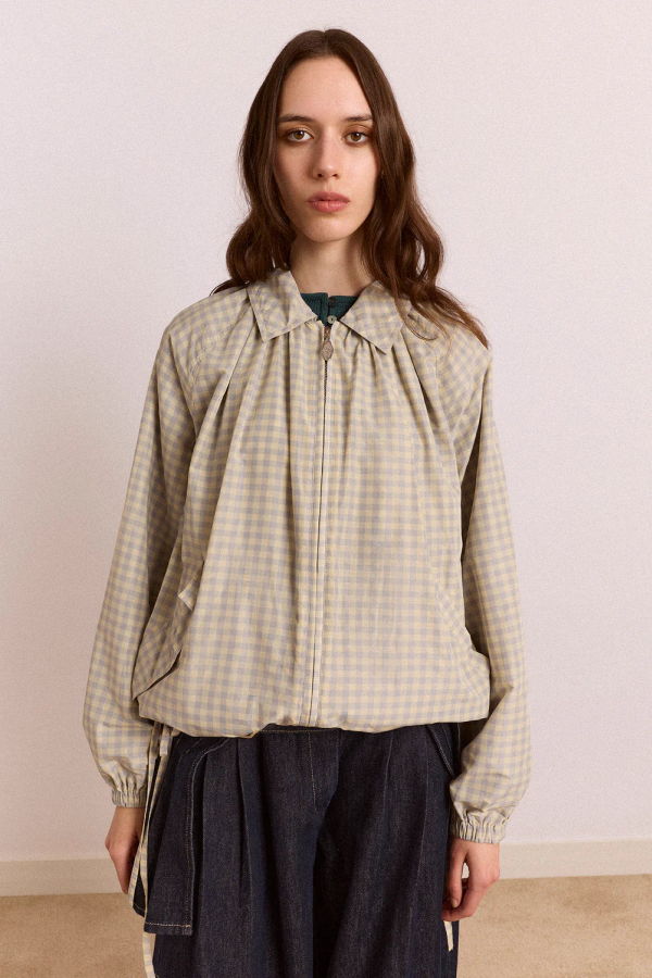DAMSON MADDER Lailah Lightweight Bomber Jacket - Oyster Gingham