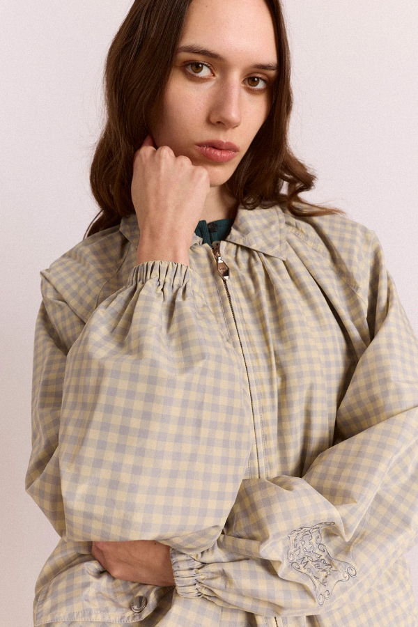DAMSON MADDER Lailah Lightweight Bomber Jacket - Oyster Gingham