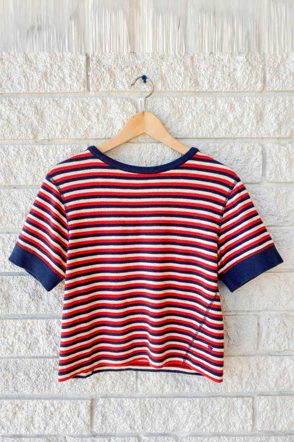 Clare V. Le Bateau Tee - Navy/Cherry Red/Cream