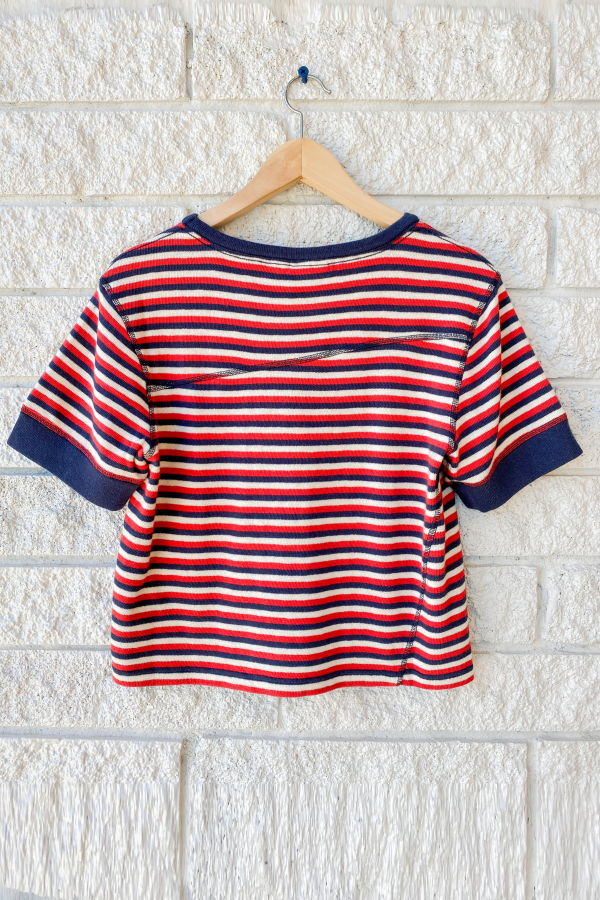 Clare V. Le Bateau Tee - Navy/Cherry Red/Cream