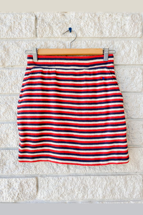 Clare V. Le Mini Tube Skirt - Navy / Cherry Red / Cream