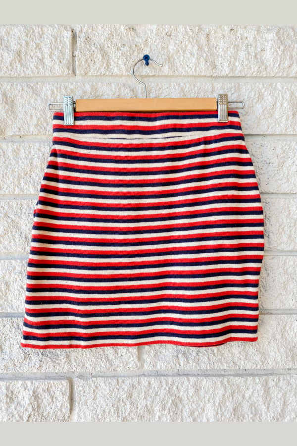 Clare V. Le Mini Tube Skirt - Navy / Cherry Red / Cream