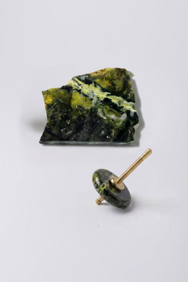 Dar Proyectos Kinetic Gemstone & Brass Spin Top - Deep Green Nefrite