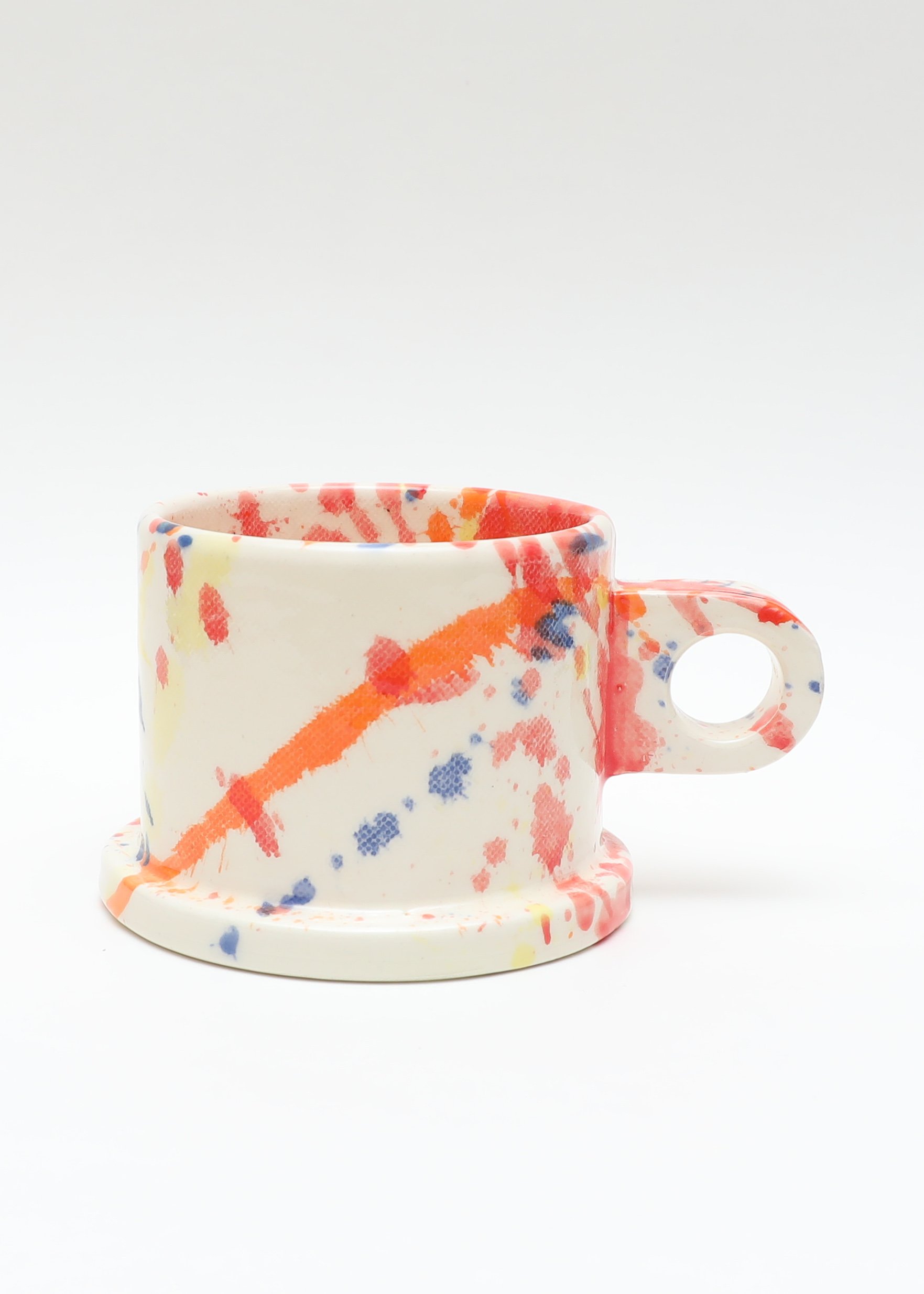 Echo Park Pottery Short Orange Splatter Mug - Circle Handle 