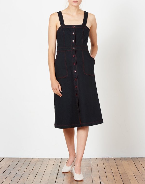 Rachel Antonoff Alma Button Down Dress - Black Denim | Garmentory