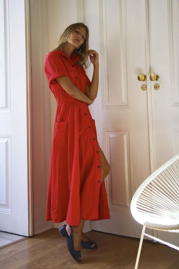 Bird On A Wire Vintage button up shirt dress - Red | Garmentory
