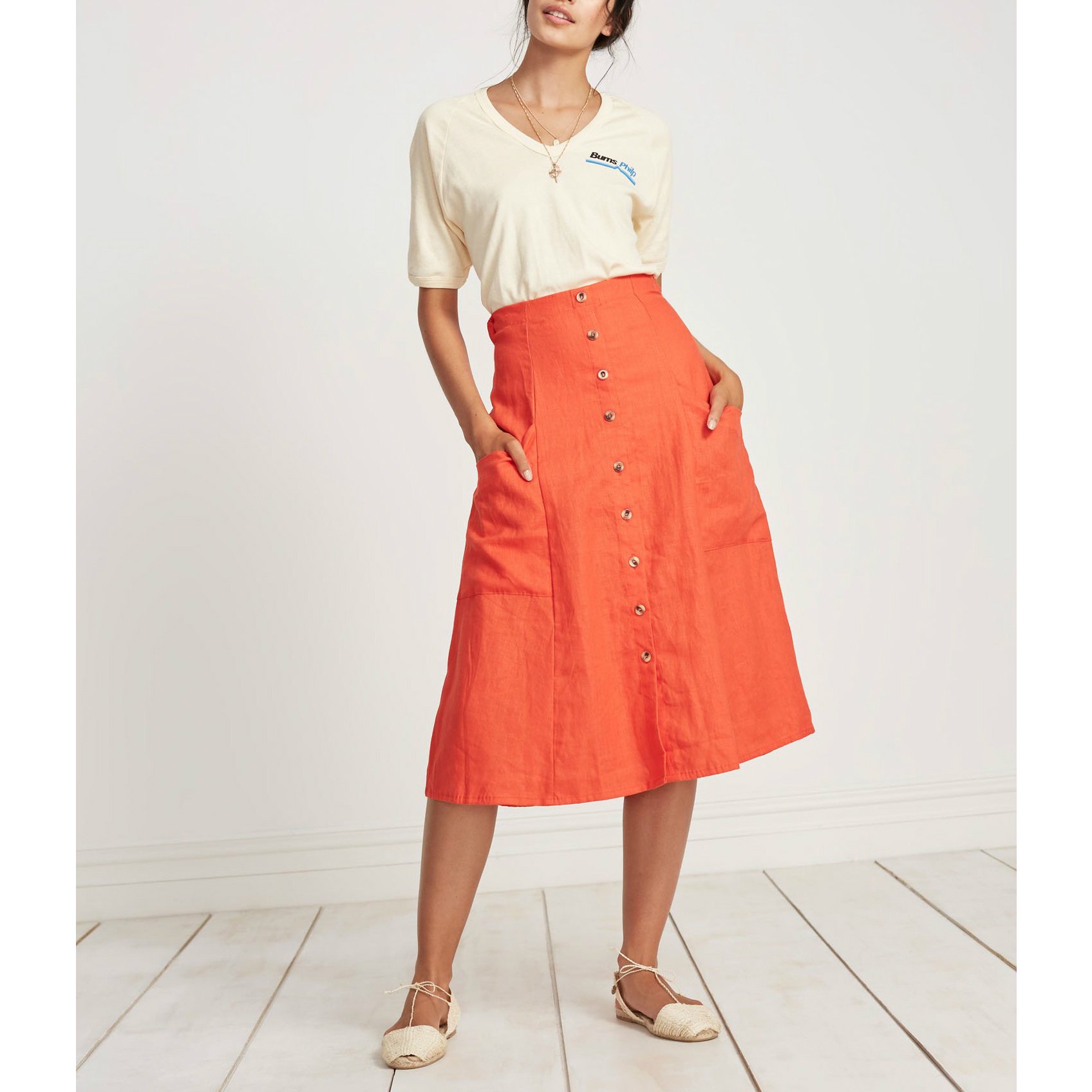 Faithfull The Brand Gonzales skirt plain tangerine Garmentory