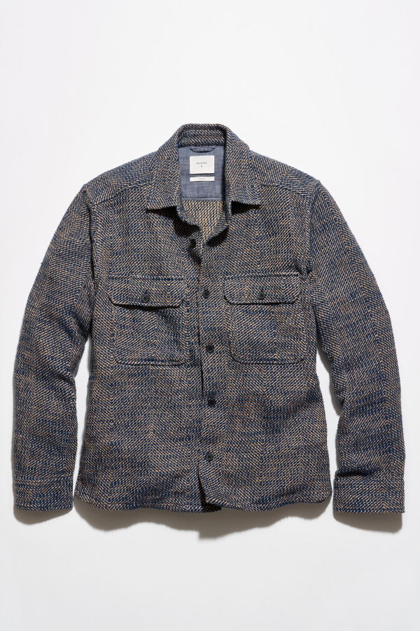 Billy Reid Herringbone CPO Overshirt - Carbon Blue Multi