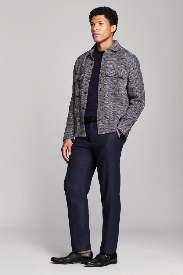 Billy Reid Herringbone CPO Overshirt - Carbon Blue Multi