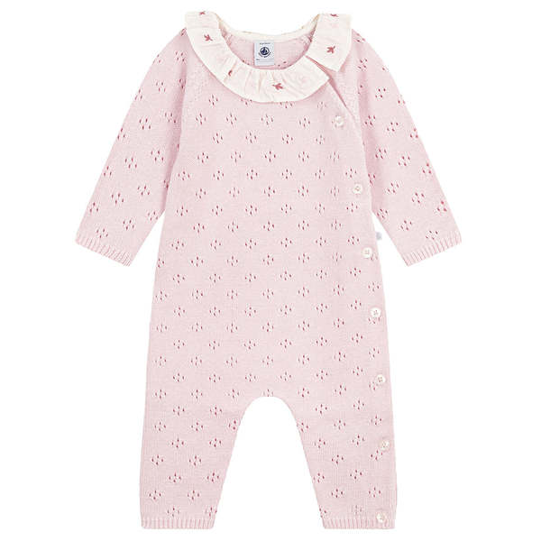 KIDS Petit Bateau Baby Knit Jumpsuit - Barely Pink
