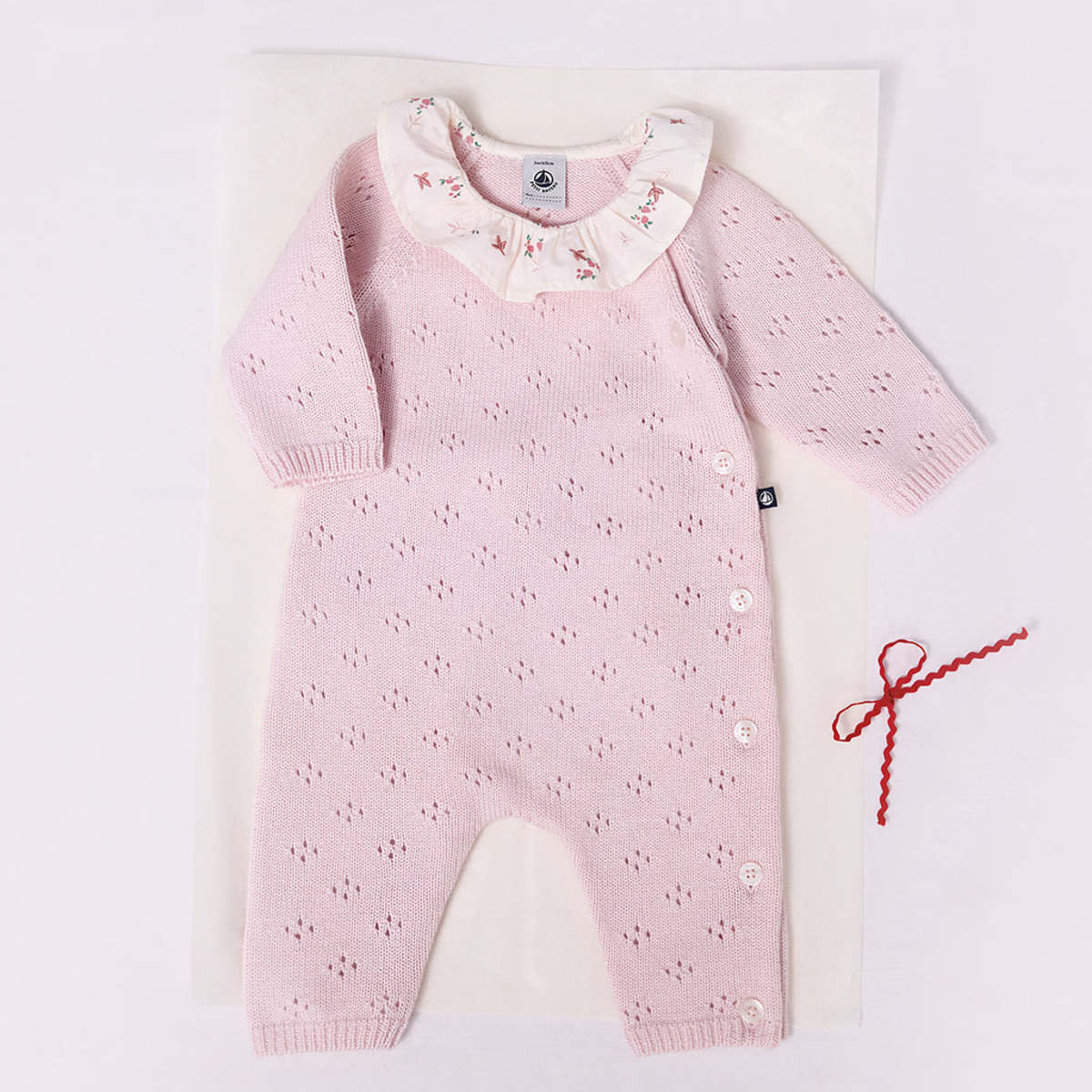 KIDS Petit Bateau Baby Knit Jumpsuit - Barely Pink - Image 4 of 4