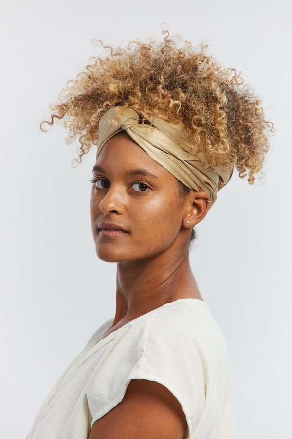 Miranda Bennett Silk Charmeuse Head Wrap Sand Garmentory