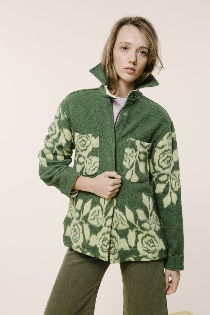 Carleen Ardmore Blanket Jacket - Green Roses | Garmentory