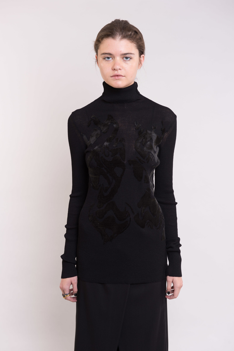 Ann Demeulemeester Knit Carson Embroidery Sweater - Black | Garmentory