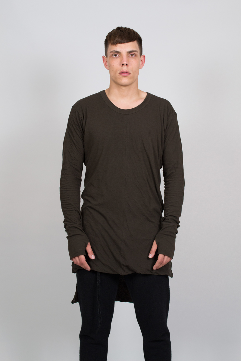 Nude: Masahiko Maruyama Long Body T-Shirt with Back Print - Khaki 