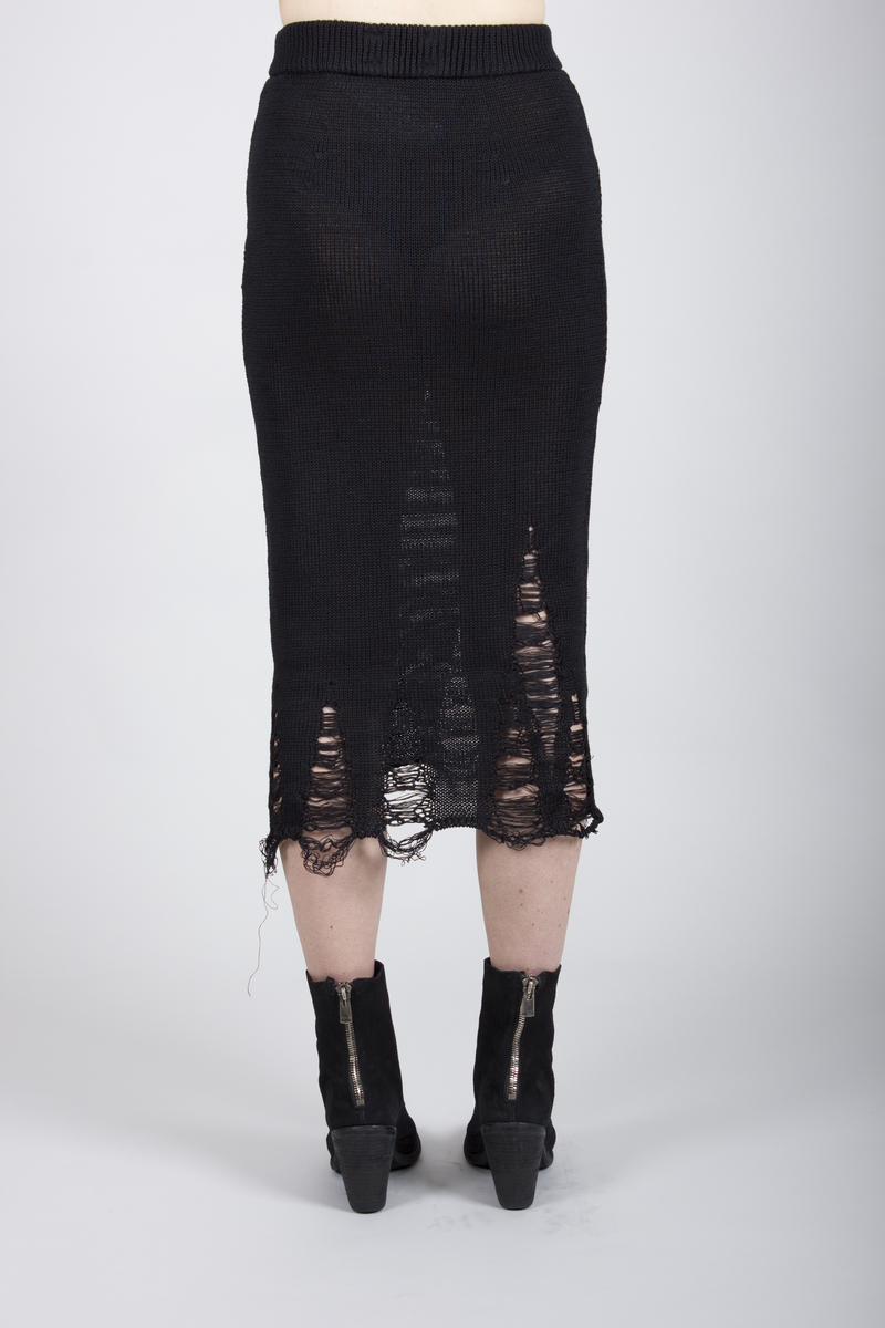 black cognac cotton distressed knit skirt | Garmentory