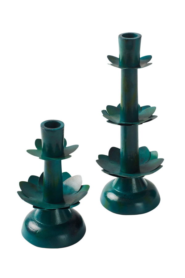 Mela Artisans Green Lotus Bloom Tapered Candleholders