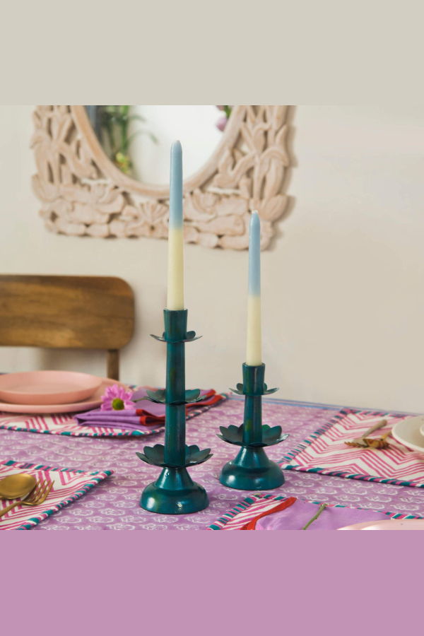 Mela Artisans Green Lotus Bloom Tapered Candleholders