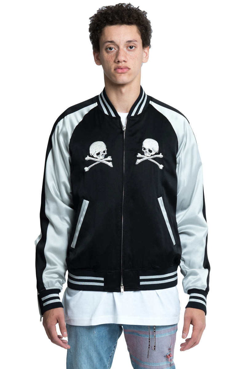 Mastermind World Silk Skull Embroidered Souvenir Jacket - Black