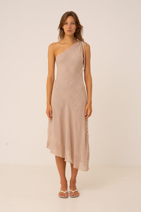 Carmen Says Sienna One-Shoulder Striped Slip Dress