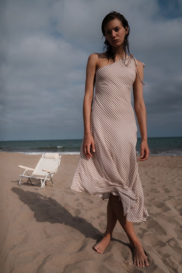 Carmen Says Sienna One-Shoulder Striped Slip Dress