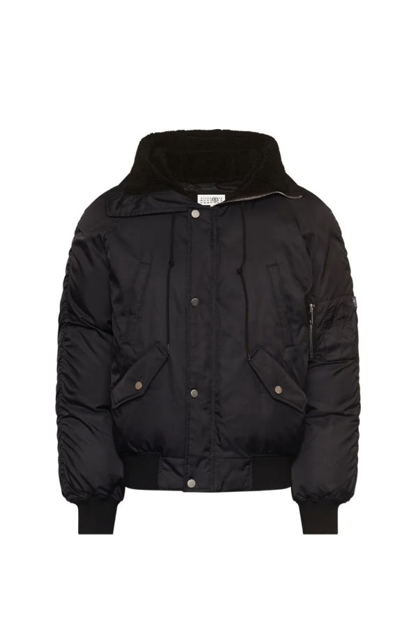 MM6 Maison Margiela Nylon Hooded Bomber Jacket - Black