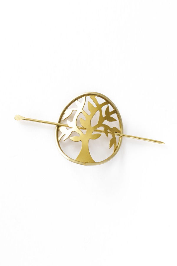 Matr Boomie Aranyani Tree of Life Hair Pin Slide with Stick - Mixed Metal