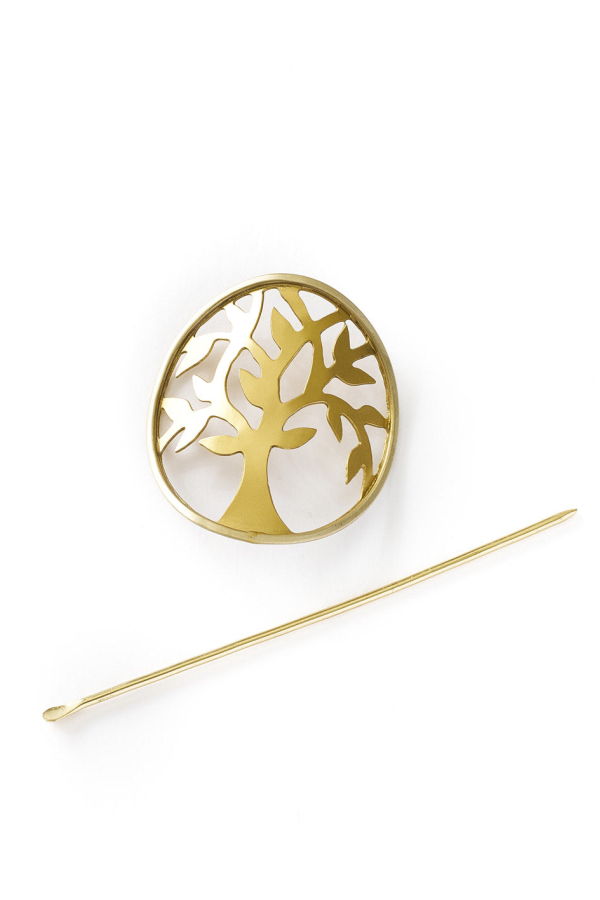 Matr Boomie Aranyani Tree of Life Hair Pin Slide with Stick - Mixed Metal